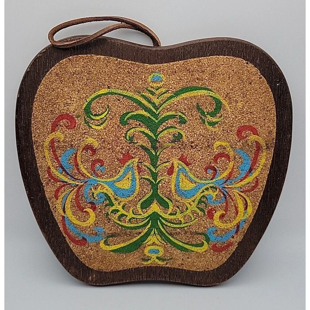 Vintage Cork PA Dutch Folk Art Hand Painted Trivet/Hot Pad ~ Retro ~ Cottagecore